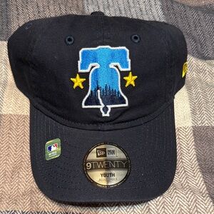 New Era Youth Black Cap with Blue Liberty Bell Patch-Philadelphia Phillies
